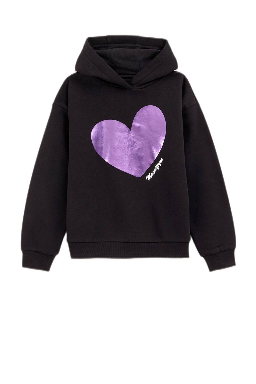 WE Fashion hoodie met printopdruk zwart/paars