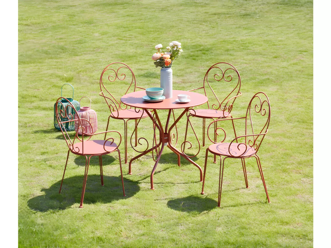 Table de jardin D.80 cm en métal façon fer forgé - Terracotta - GUERMANTES de MYLIA