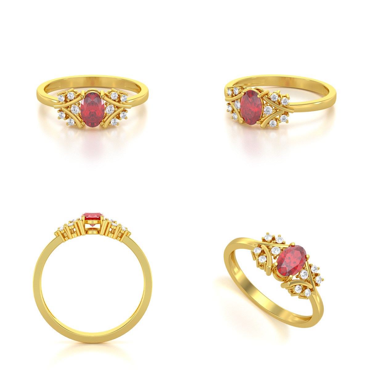 Bague ADEN Or 585 Jaune Rubis et diamants 1.556grs