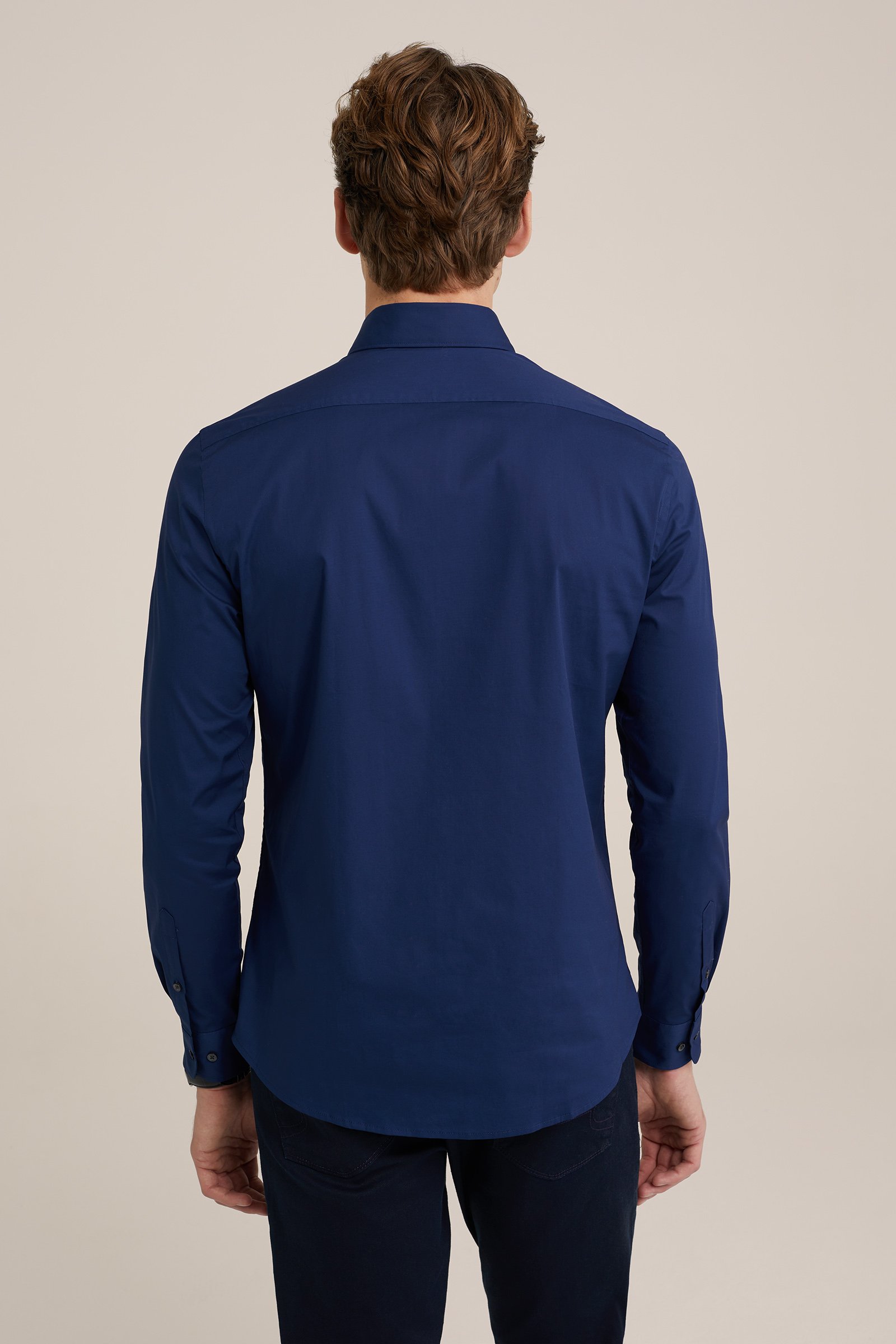 tall fit overhemd met stretch Fundamentals Indigo
