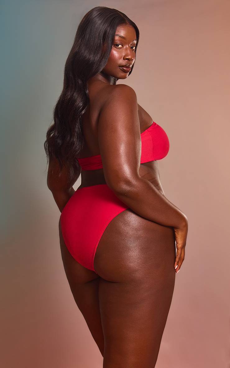 Rouge Bas De Bikini Grande Taille Mix & Match Taille Haute Coupe Échancrée