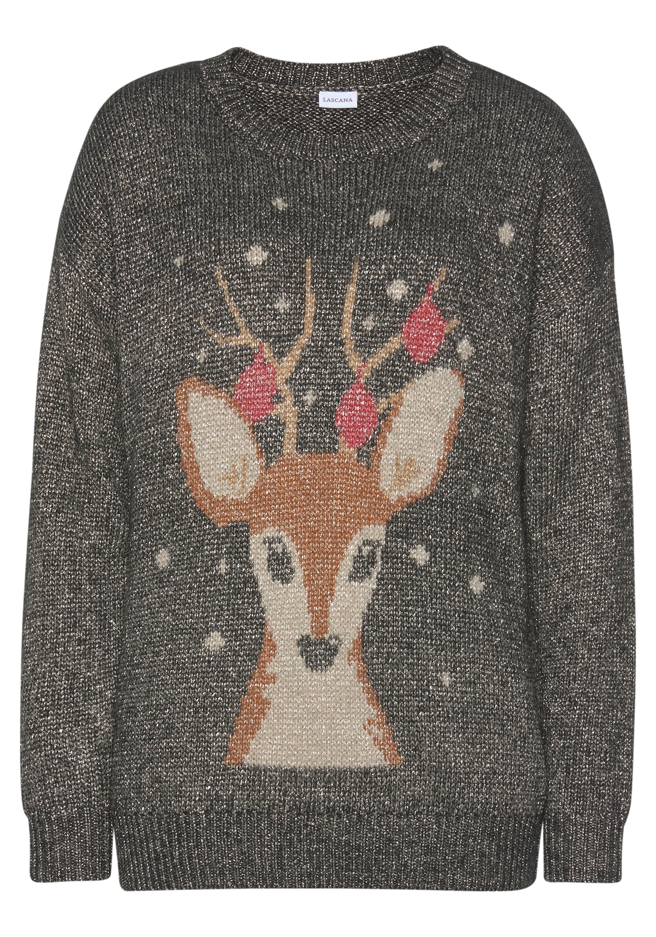 LASCANA Sweater , Weihnachtspullover mit eingestricktem Motiv, Loungewear