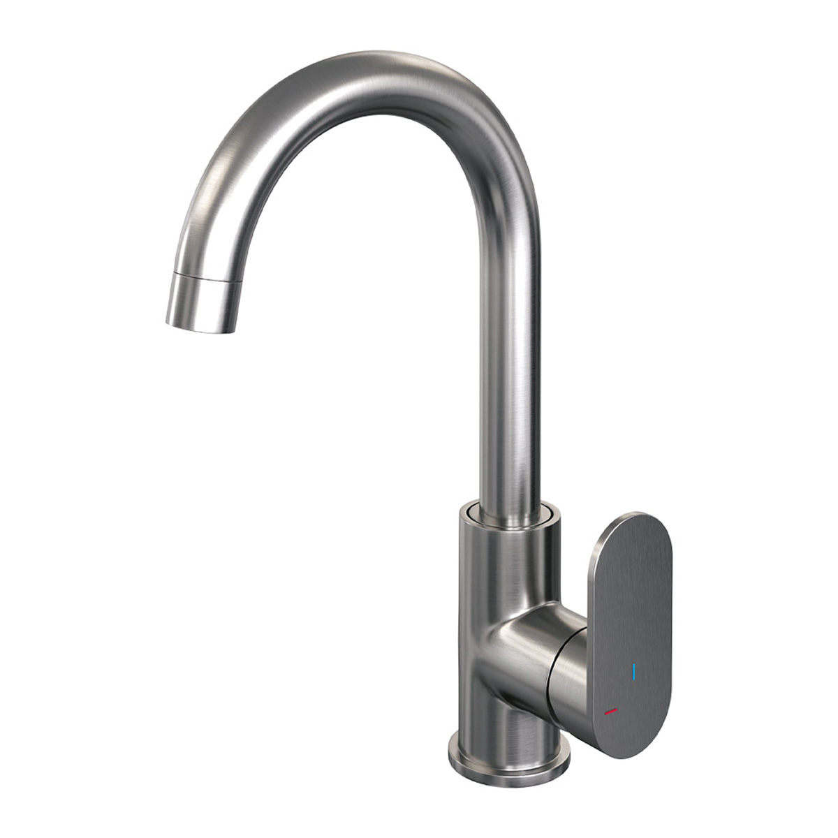 Brauer Brushed Edition ColdStart wastafelkraan hoog met draaibare ronde uitloop model C RVS geborsteld PVD