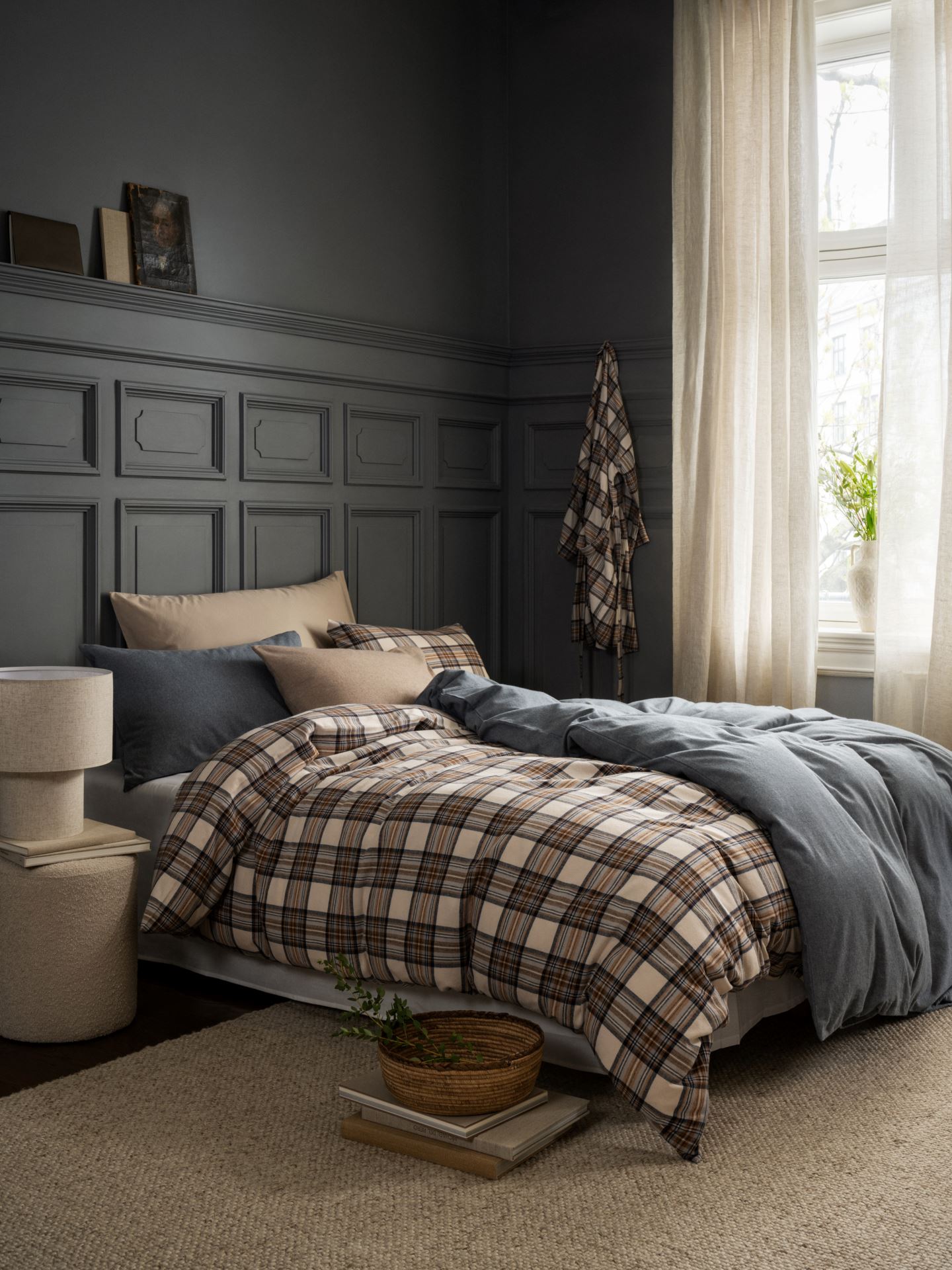 Garnfarget flanell sengesett multi brun - 140x200 cm