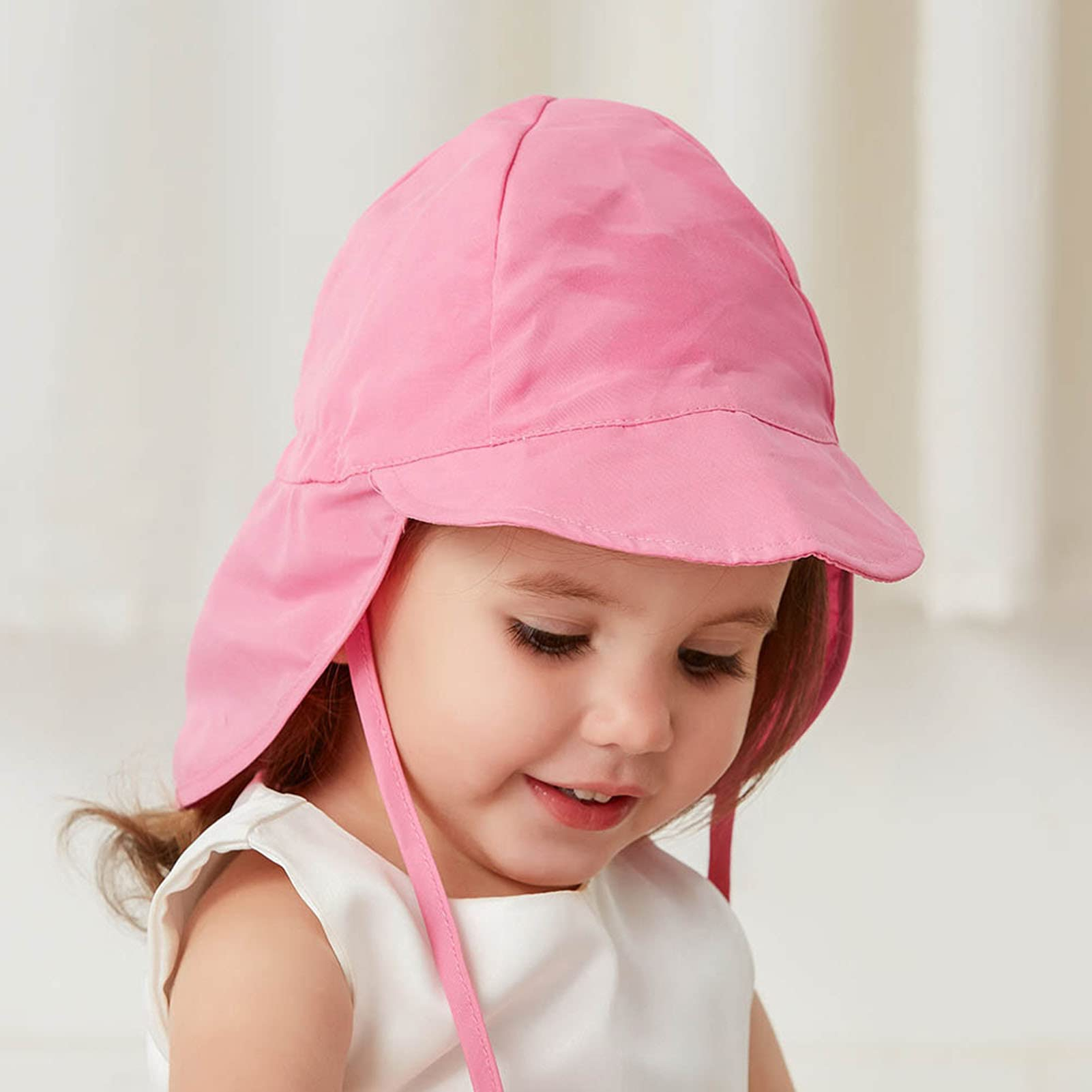 (Ø18cm) Kinder Sonnenhut Sommer Kopfbedeckung Fashion Accessoire mit Kinnband   Nackenschutz - Rosa