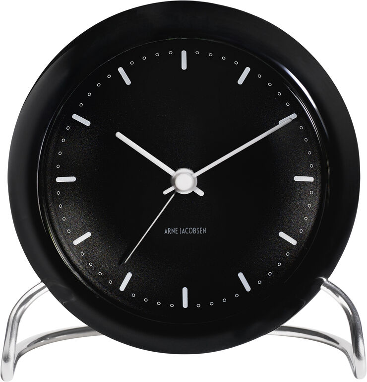 Arne Jacobsen Clocks AJ City Hall bordur sort/sort, Ø 11 cm, alarm Sort