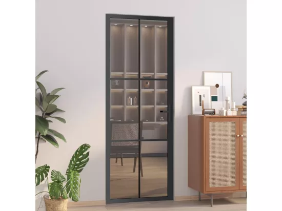 Porte intérieure 76x201,5 cm Noir Verre ESG et aluminium
