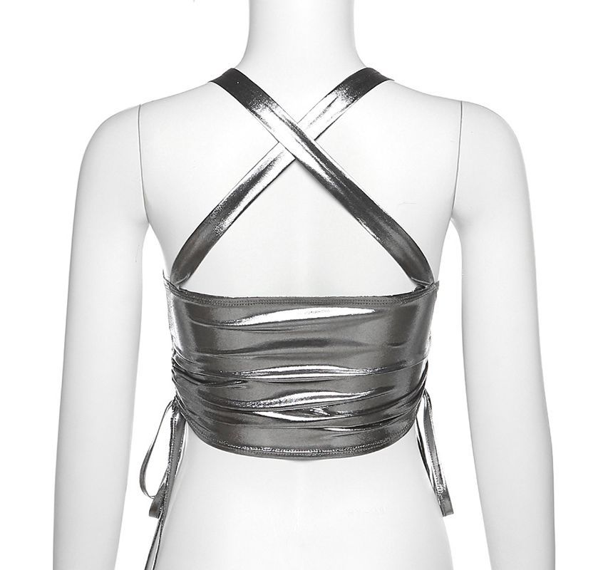 Sugarcoat - Metallic cami-top met gerimpelde zijkanten en asymmetrische zoom