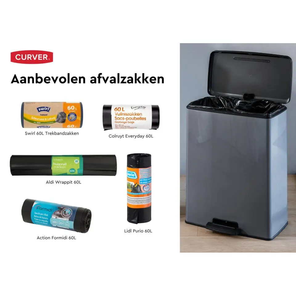 Curver Decobin Prullenbak - 65L - Rechthoekig - Cool Grey