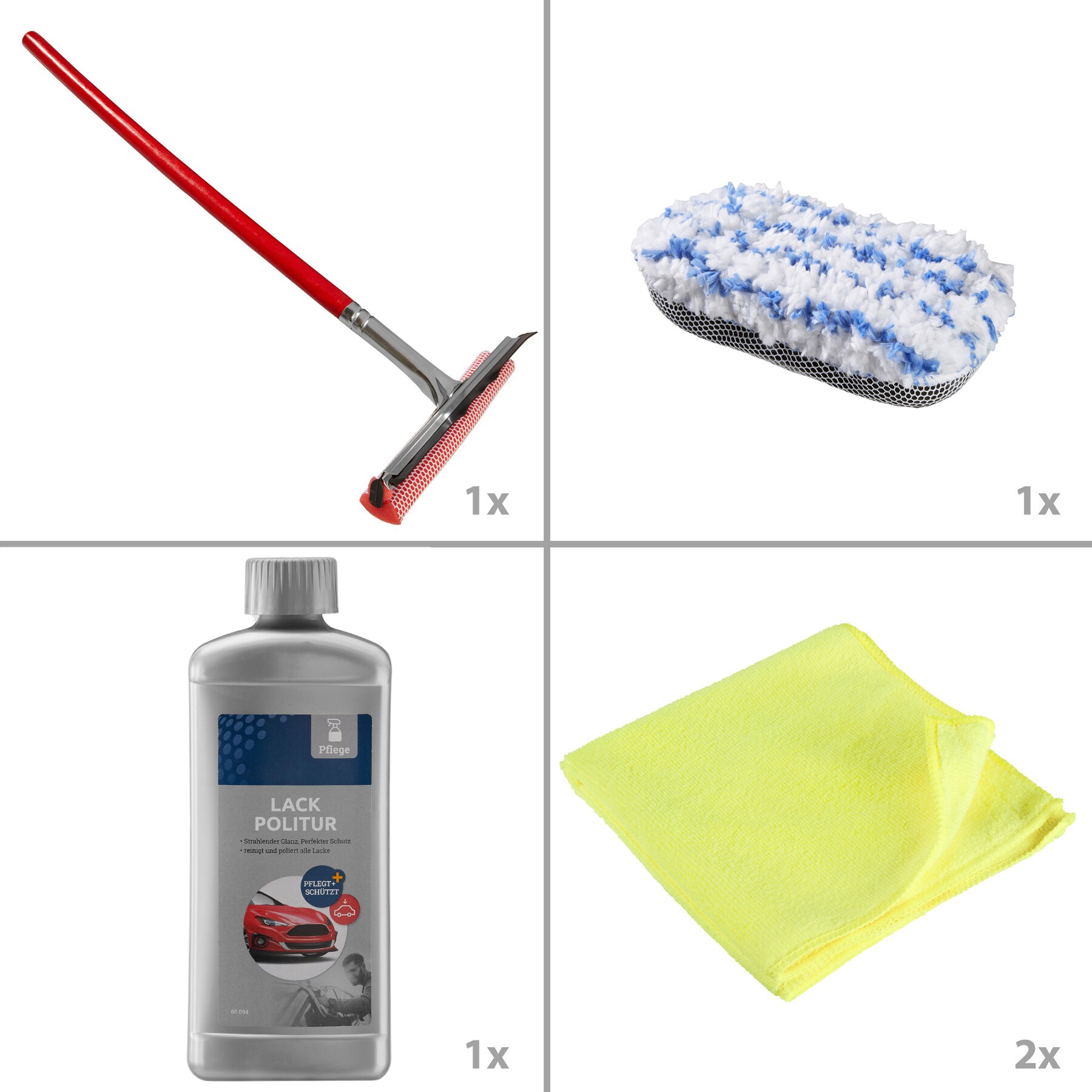 tectake® 37-teiliges Poliermaschinen-Set, 1500 W, mit 180° Drehgriff und zusätzlichem Stabgriff, inklusive Lackpolitur, 2 Mikrofasertüchern, Wischer, Schwamm, Handschuh, 4 Schleifpapieren, 2 Ersatzkohlen und Transportkoffer