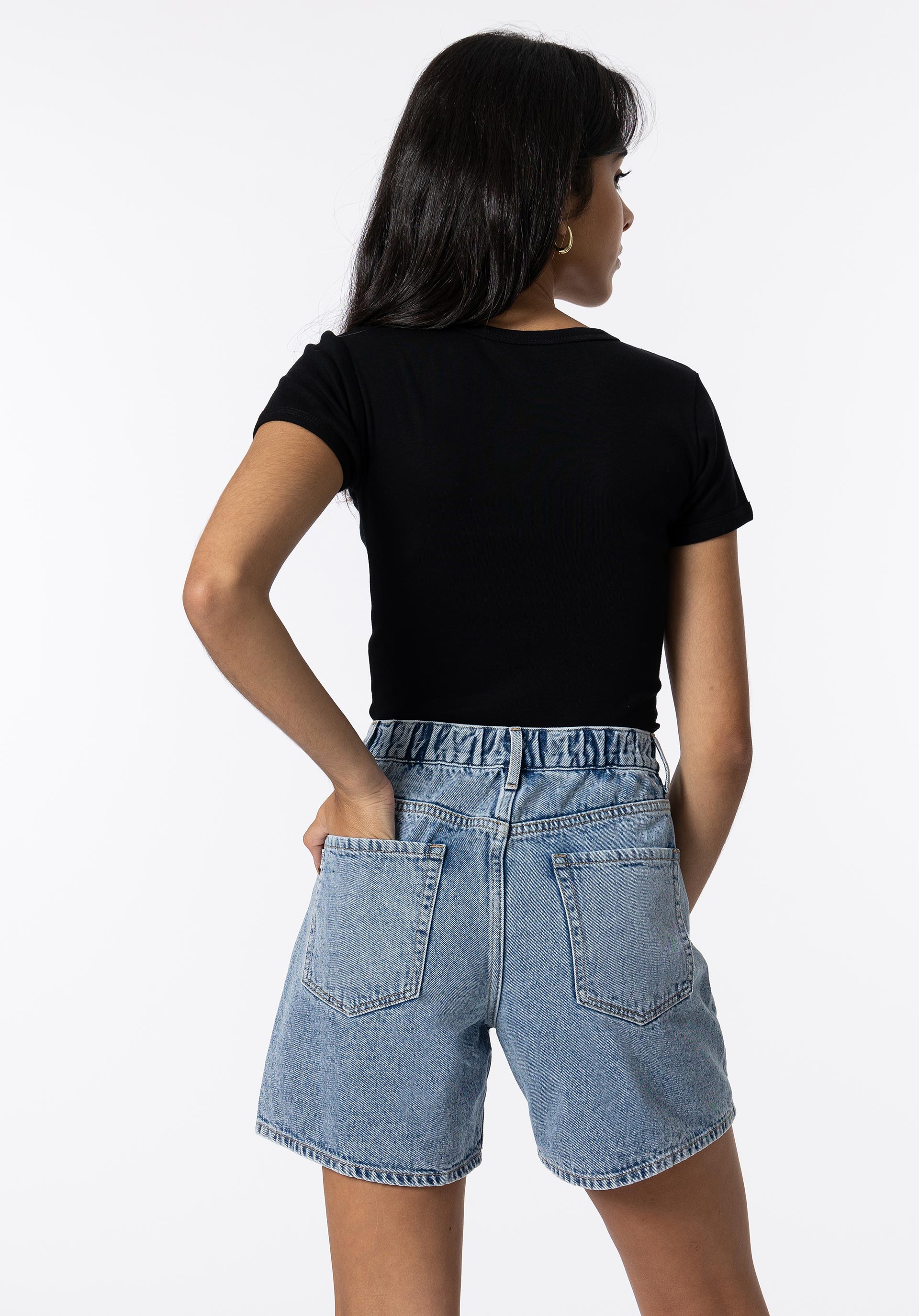 Shorts Denim Mom Fit de Cintura Alta