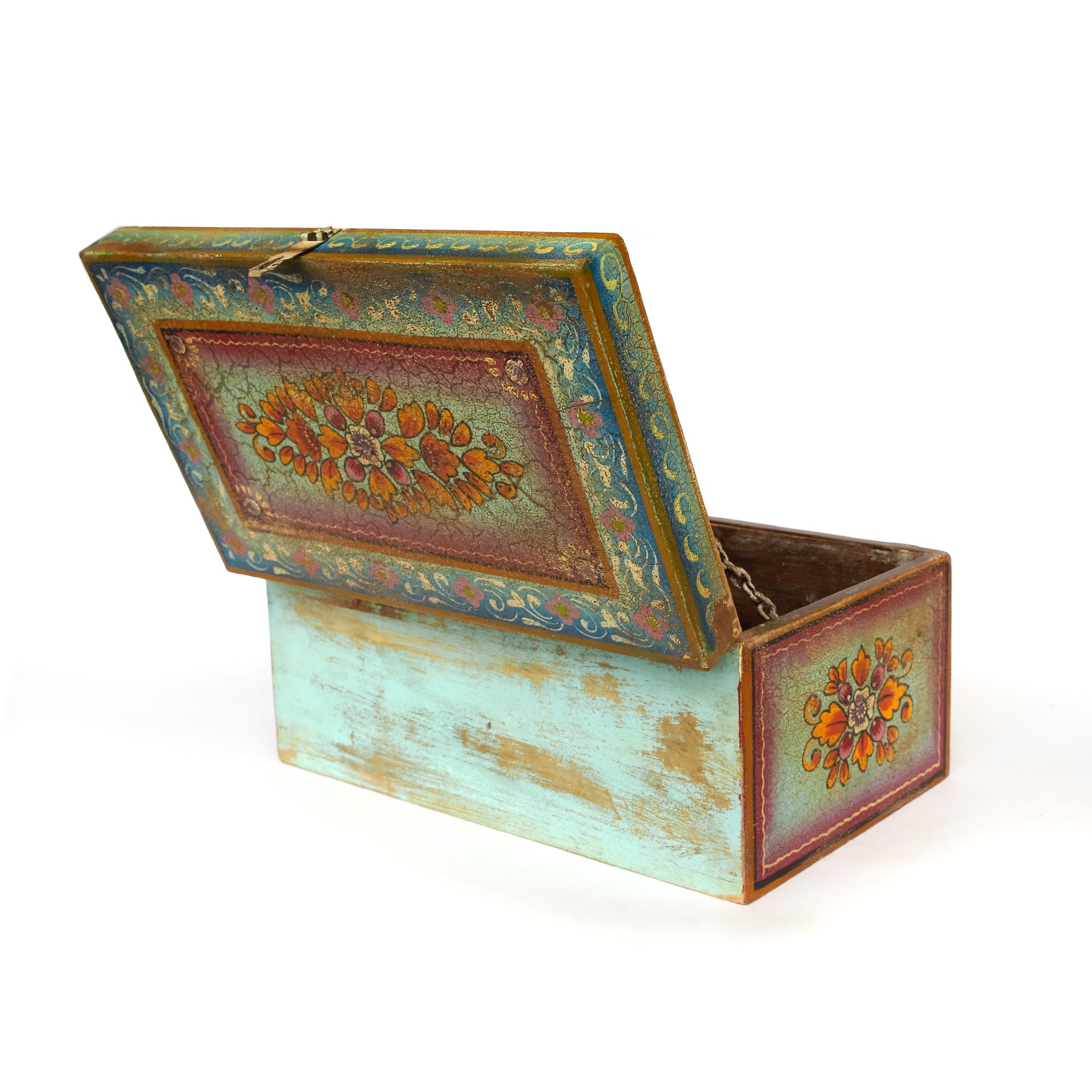 Holzbox bemalt, multicolor, B 46 cm, H 22 cm, L 38 cm von fischer's lagerhaus