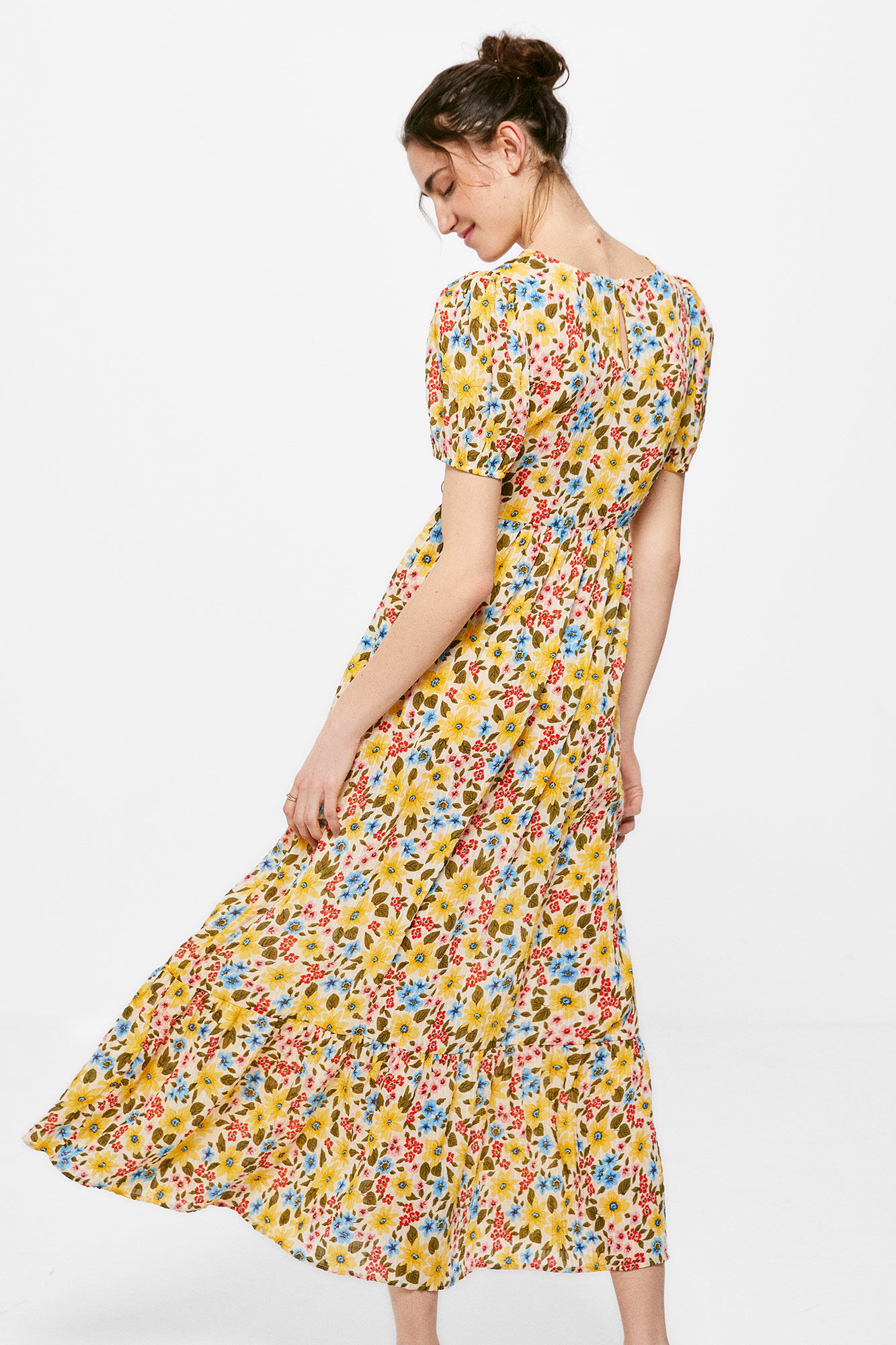 Vestido midi estampado - Amarelo
