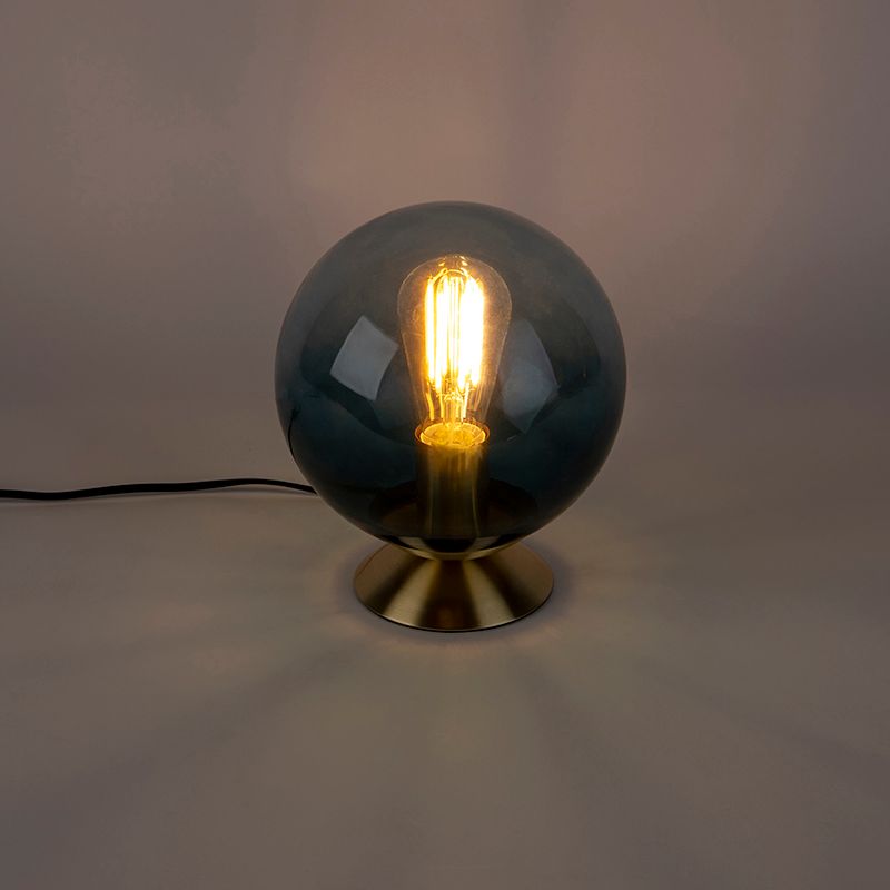Art deco tafellamp messing met oceaanblauw glas - Pallon