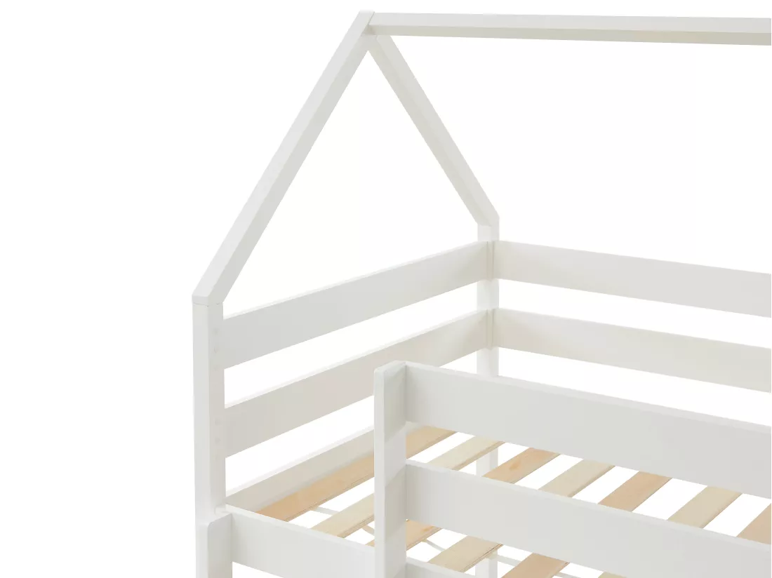 Lits superposés cabane 2 x 90 x 190 cm - 2 tiroirs - Pin - Blanc - CHORI