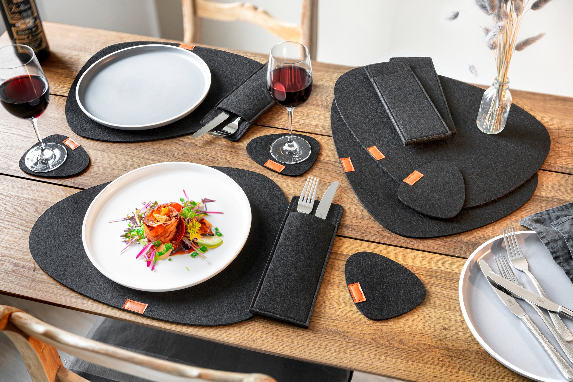 JUSTINUS Tisch-Set LIFESTYLE 12-teilig Filz schwarz