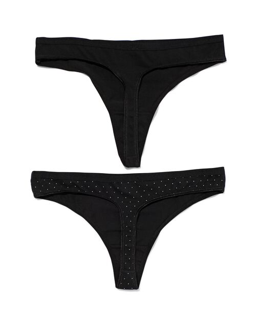 2 strings femme taille haute coton stretch noir