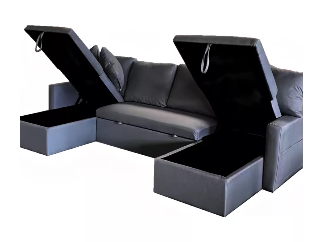 Canapé panoramique convertible avec coffre 4 places en tissu MAHÉ - gris foncé