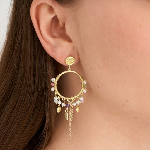 Pure By Nat Perler og Natursten Øreringe, Gold Plated Multi