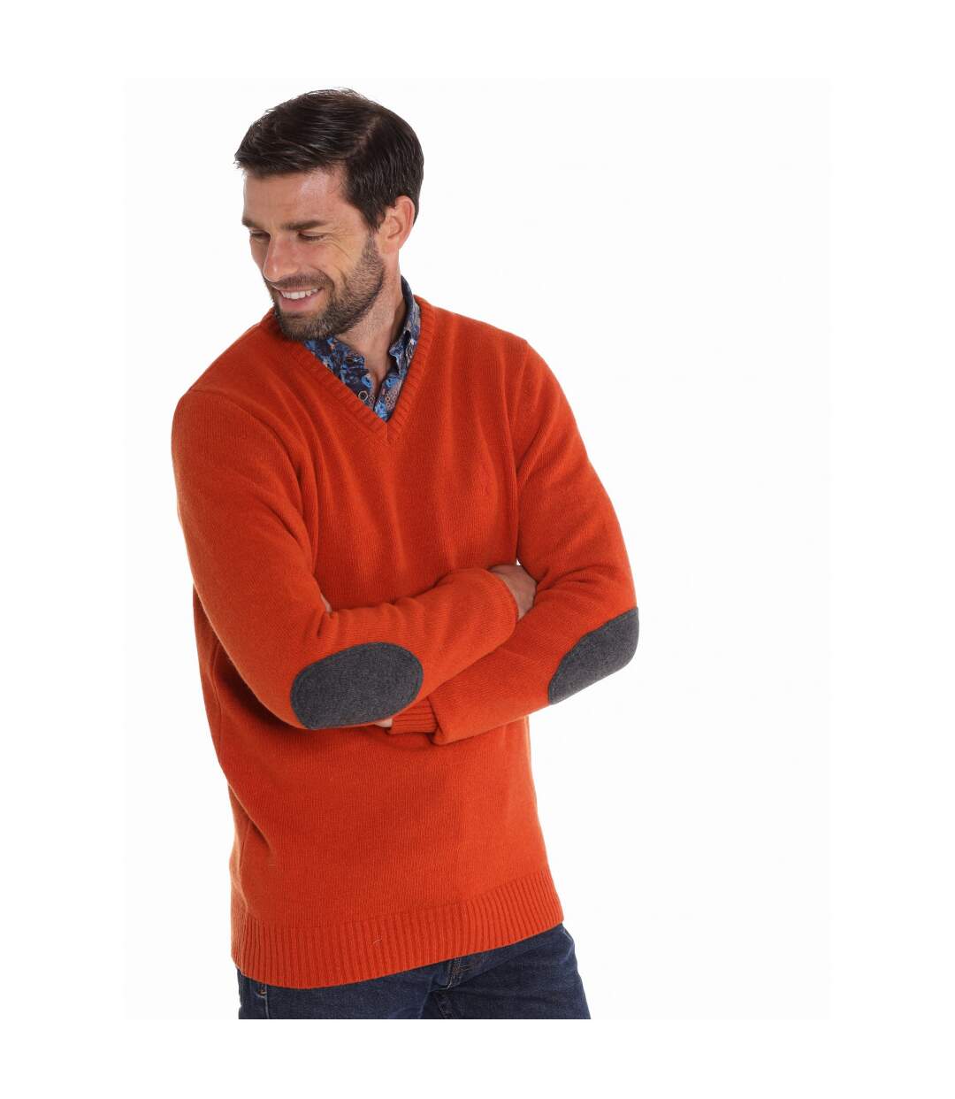 Pull col v chaud a coudières