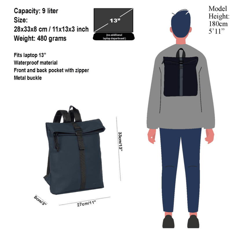 New Rebels Mart Los Angeles Rolltop Backpack Mini Navy