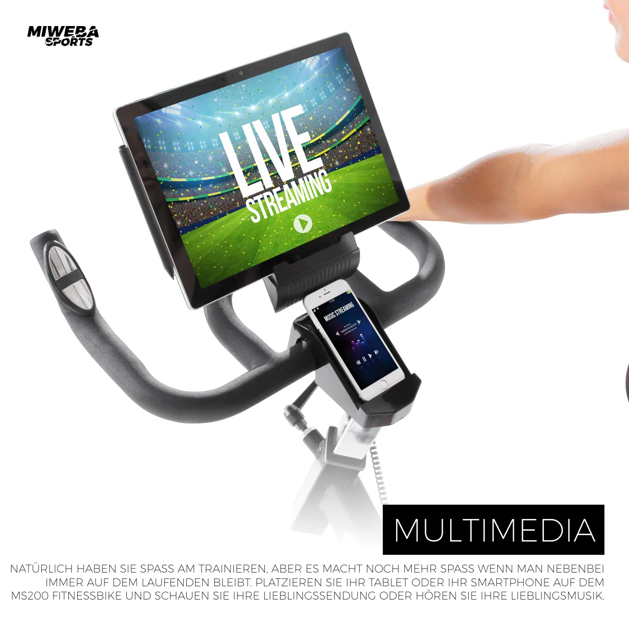 Miweba Sports Indoor Cycle MS200, 13 kg Schwungrad, für zuhause geeignet (Schwarz)