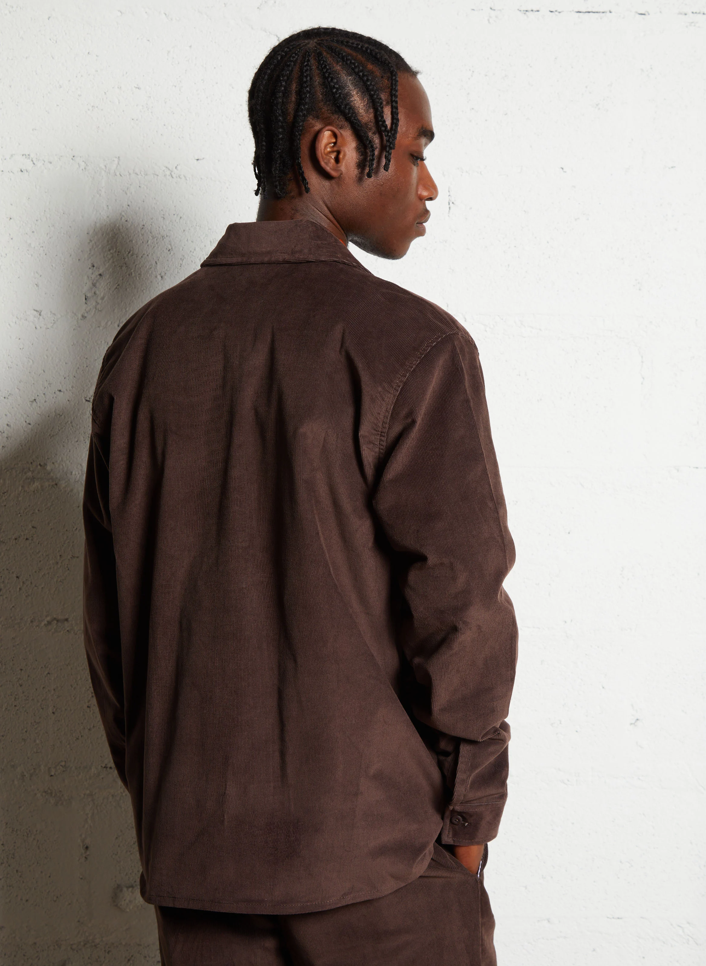 CORDUROY - Surchemise col classique ample en coton mélangé | Marron