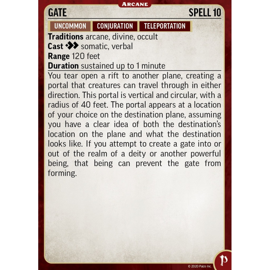 Pathfinder Second Edition - Arcane Spell Cards