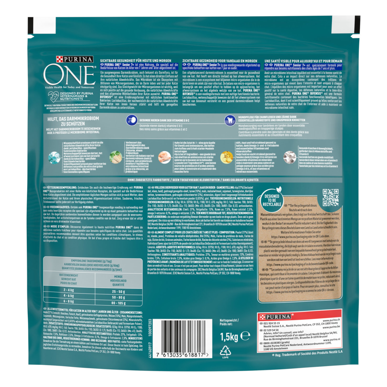 PURINA ONE Senior 7+ Reich an Huhn, Katze Trockenfutter 1.5kg