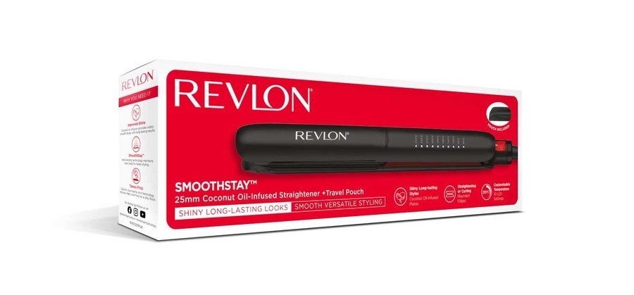 Revlon Tools Smoothstay™ 25mm Coconut-Oil Infused Straightener + Travel Pouch