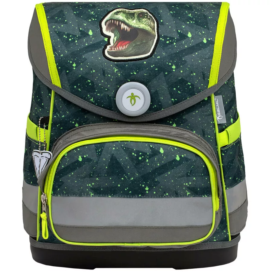 Belmil Schulranzen Compact Schulranzen Set 5-teilig mit Brustgurt T-rex Roar