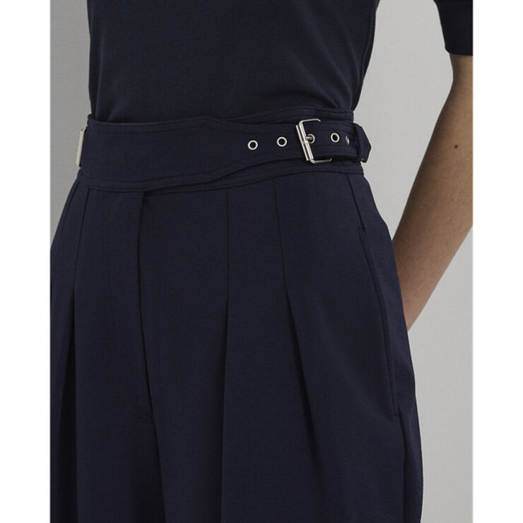 Lauren Ralph Lauren Belted Pleated Ponte Cropped Pant Navy
