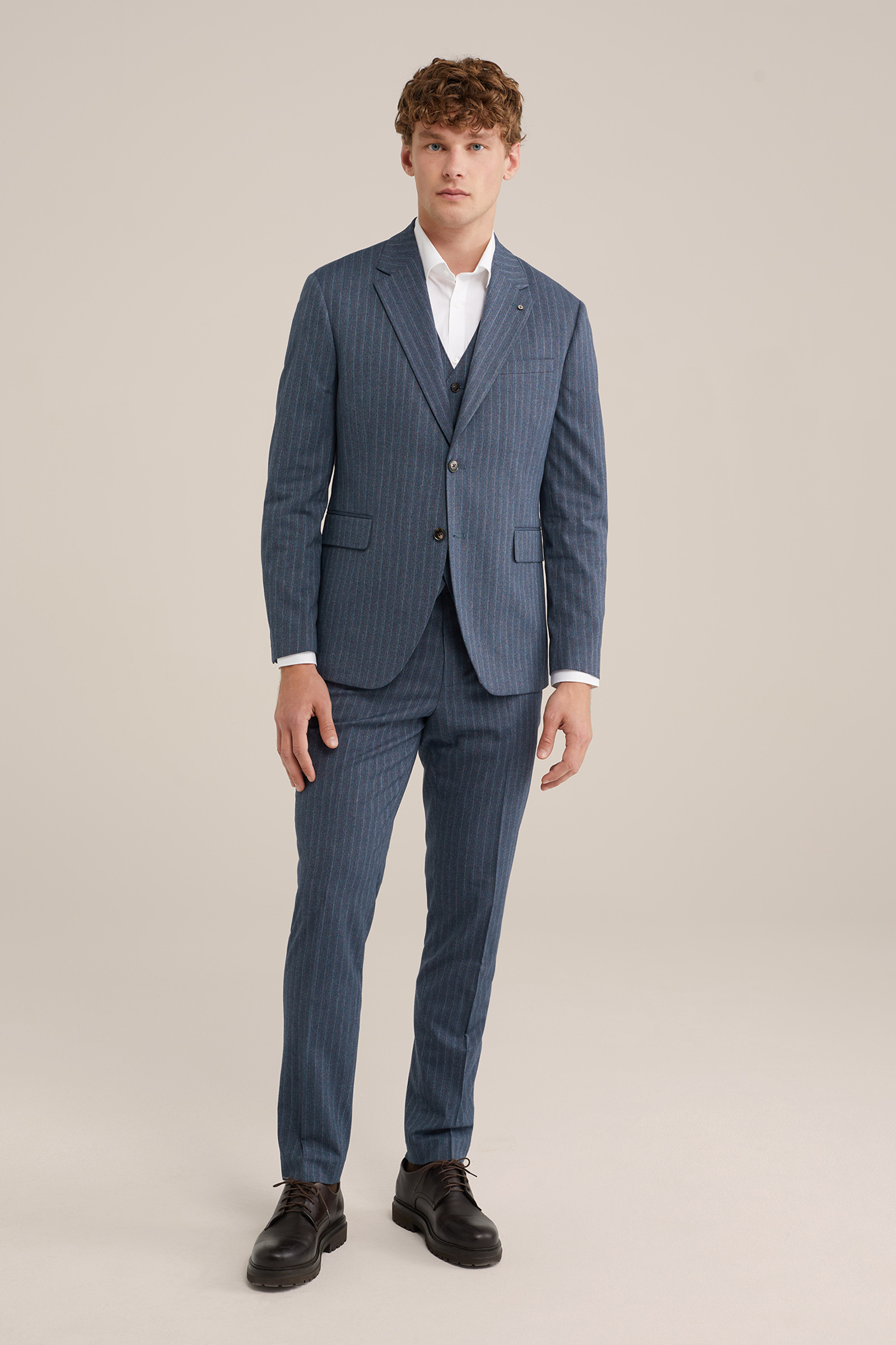 slim fit blazer met subtiele streep WE Fashion Grijsblauw