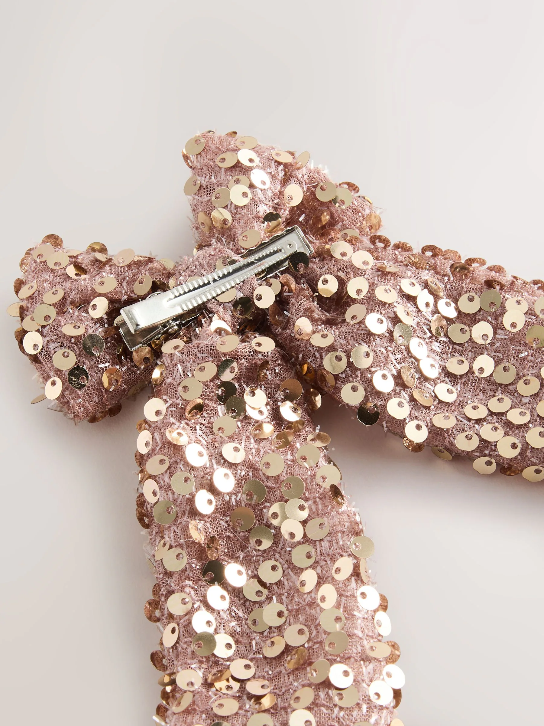 Metallic - Rose Gold Sequin Bow Hair Clip