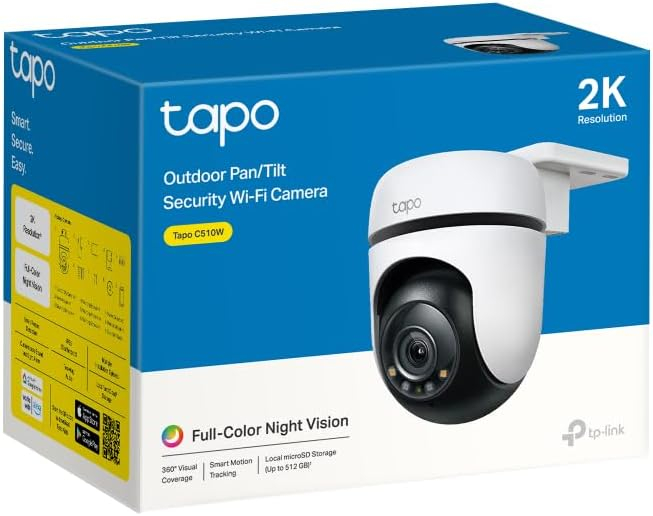 Tapo C510 Schwenk Neigbare AI Security Wi-Fi Kamera 2K (2304 × 1296p) Nachtsichtfunktion KI-Personenerkennung / Audio - Weiss