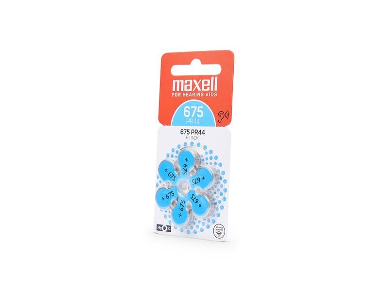 Maxell Europe LTD. Hörgerätebatterie PR44-675 , 6 Stück Hörgerätebatterie Typ PR44, 6er Blister