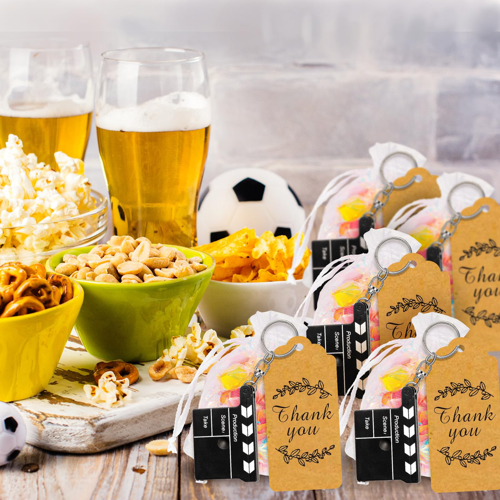 (36-tlg. Set) Gast Geschenk Motto Party Papier Anhänger / Filmklappe Schlüsselanhänger / Organza Beutel - Weiss / Schwarz