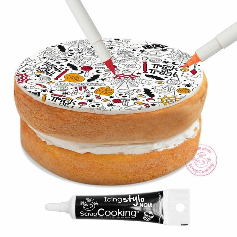 Pâte à sucre en rouleau à colorier halloween 150 g + stylo de glaçage noir