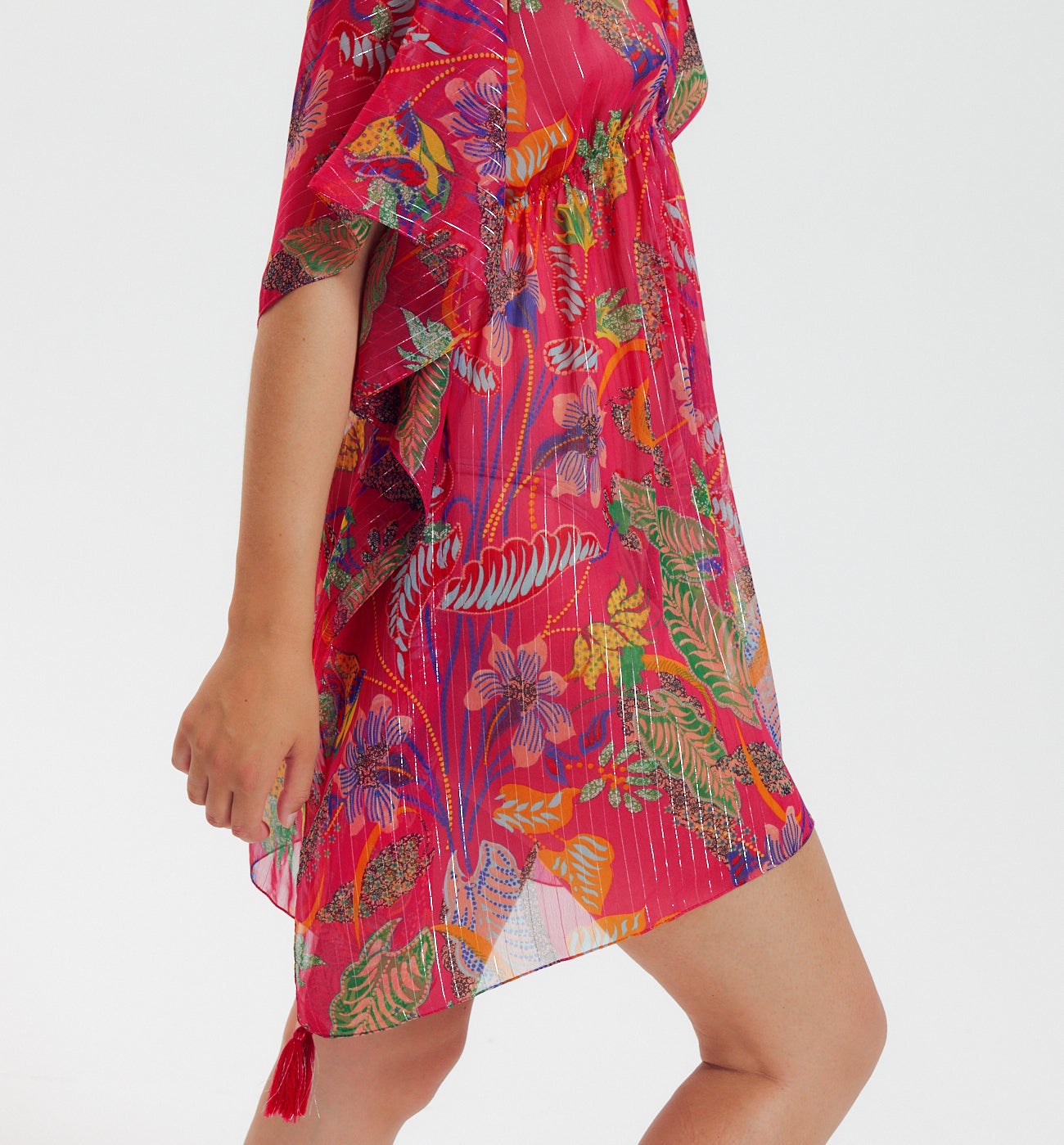 Tunique caftan en voile Femme - Imprimé rose