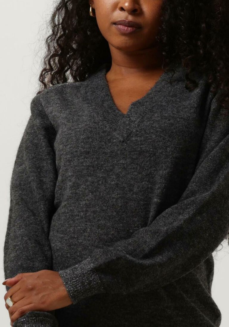SCOTCH & SODA donkergrijze scotch & soda mini jurk relaxed v neck knitted dress