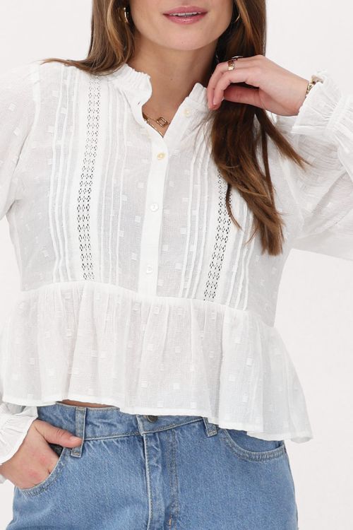 Witte blouse met pintucks & peplum