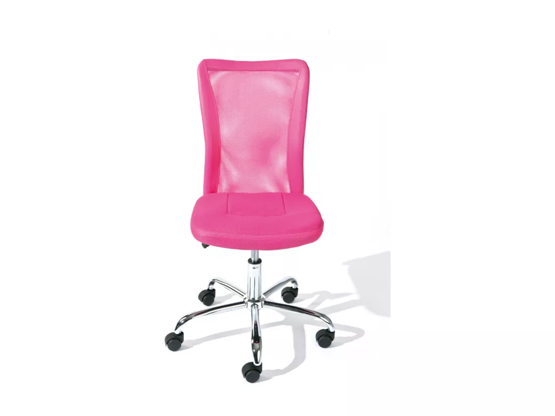 CLIDE - Chaise de Bureau Enfant Tissu Rose et Pieds Chromés