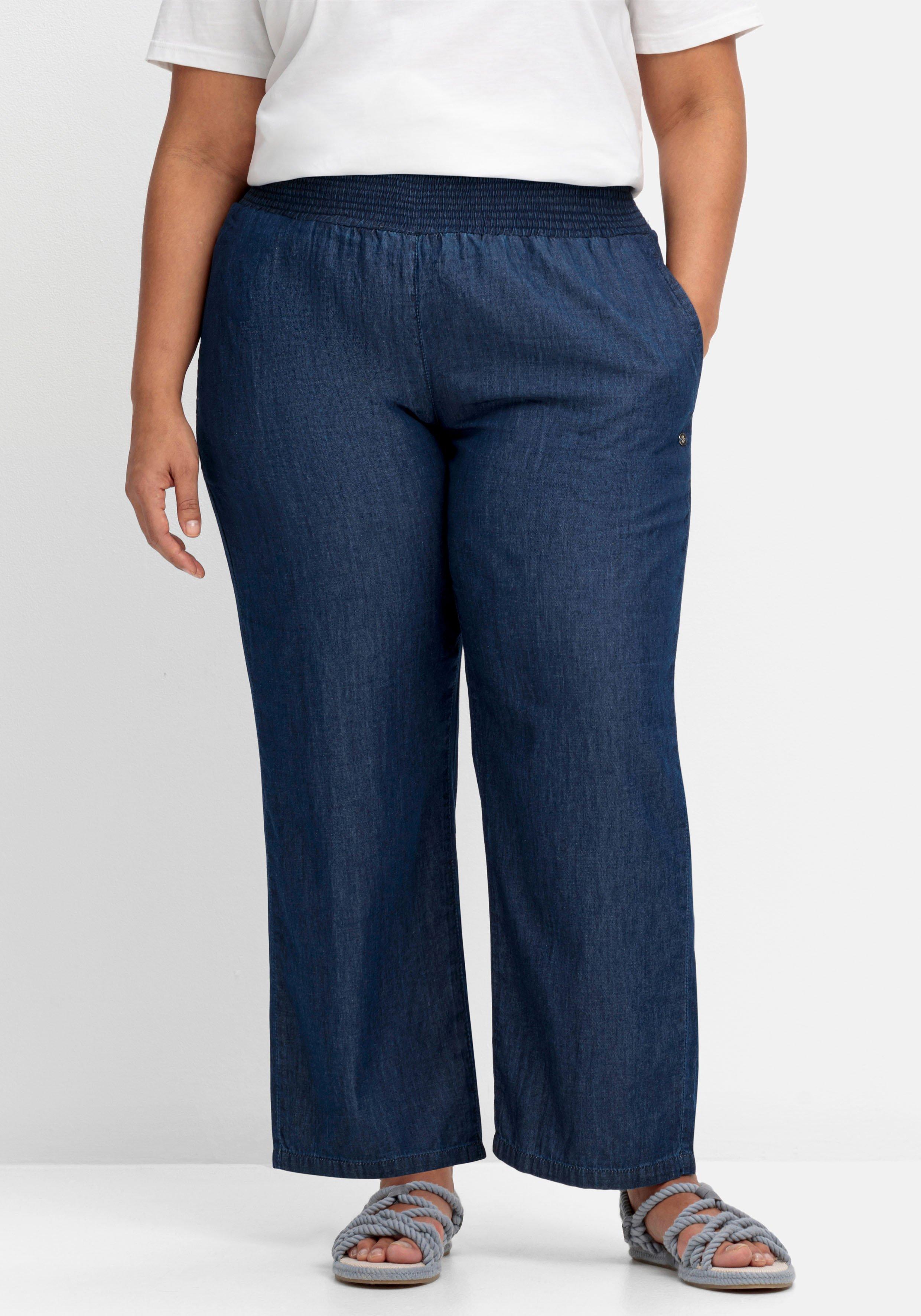 Weite Jeans mit Smokbund, in Knöchellänge