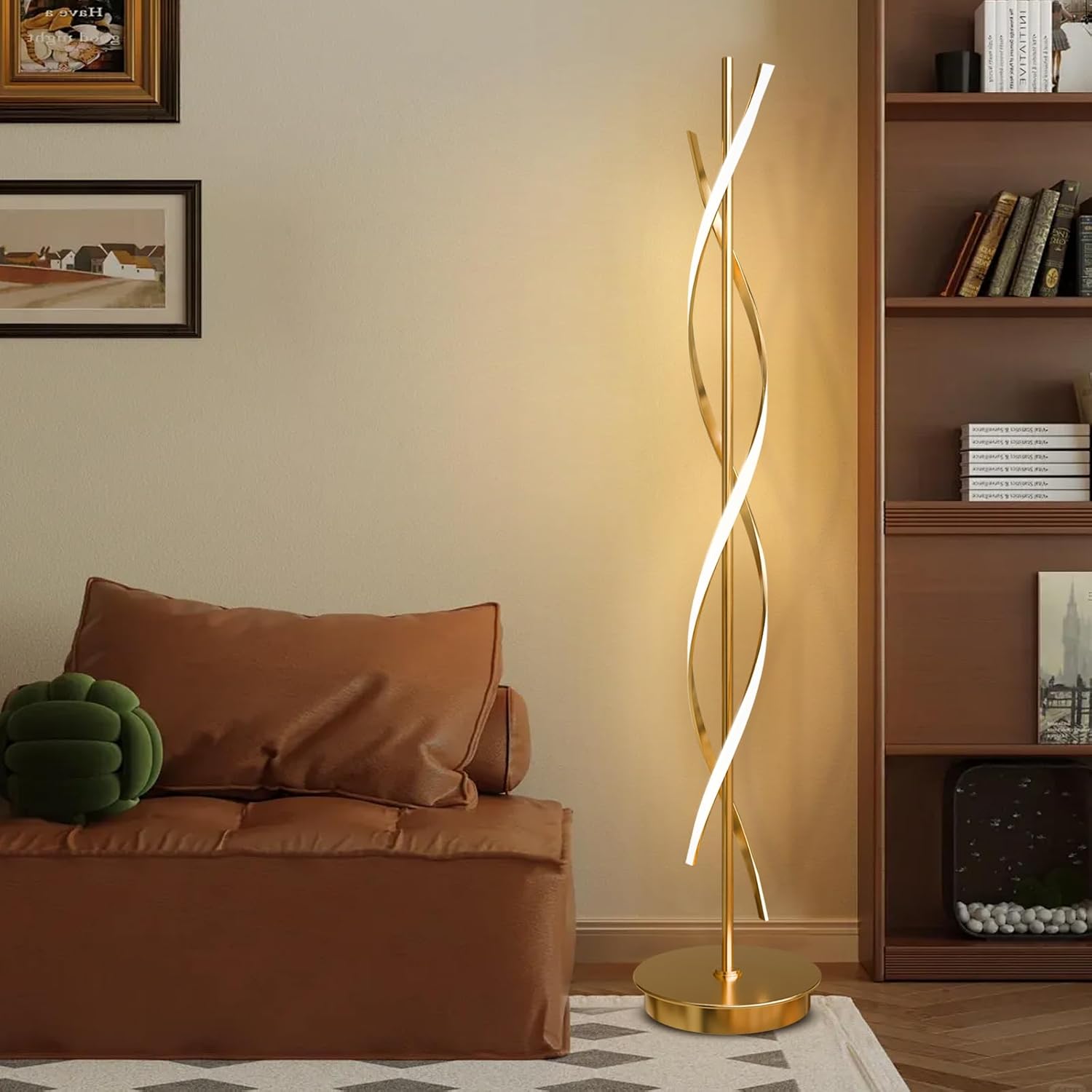 LED Stehlampe Dimmbar Modern Spirale mit Fernbedienung für Deko Schlafzimmer Kinderzimmer, 155cm, Gold