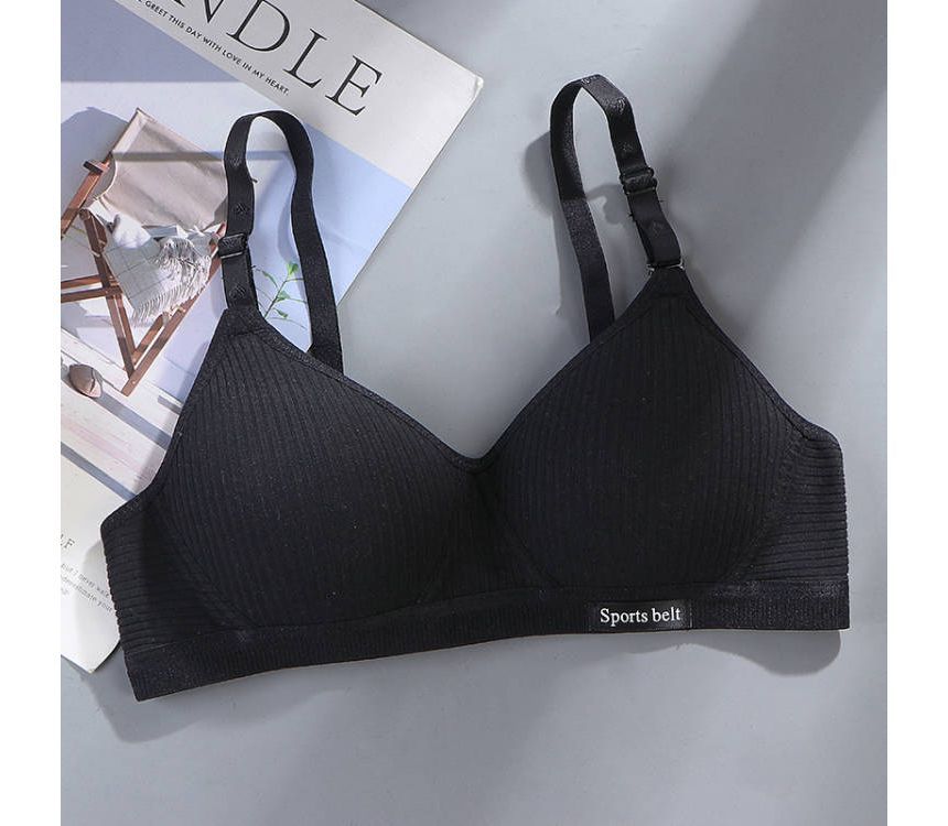 Sundewea - Geribde draadloze bh met effen label en appliqué