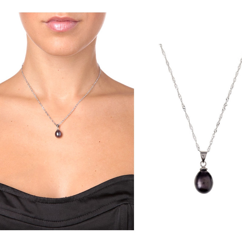 Pendentif Femme Perle de culture d'eau douce Noir ou Blanc et Argent 925/1000