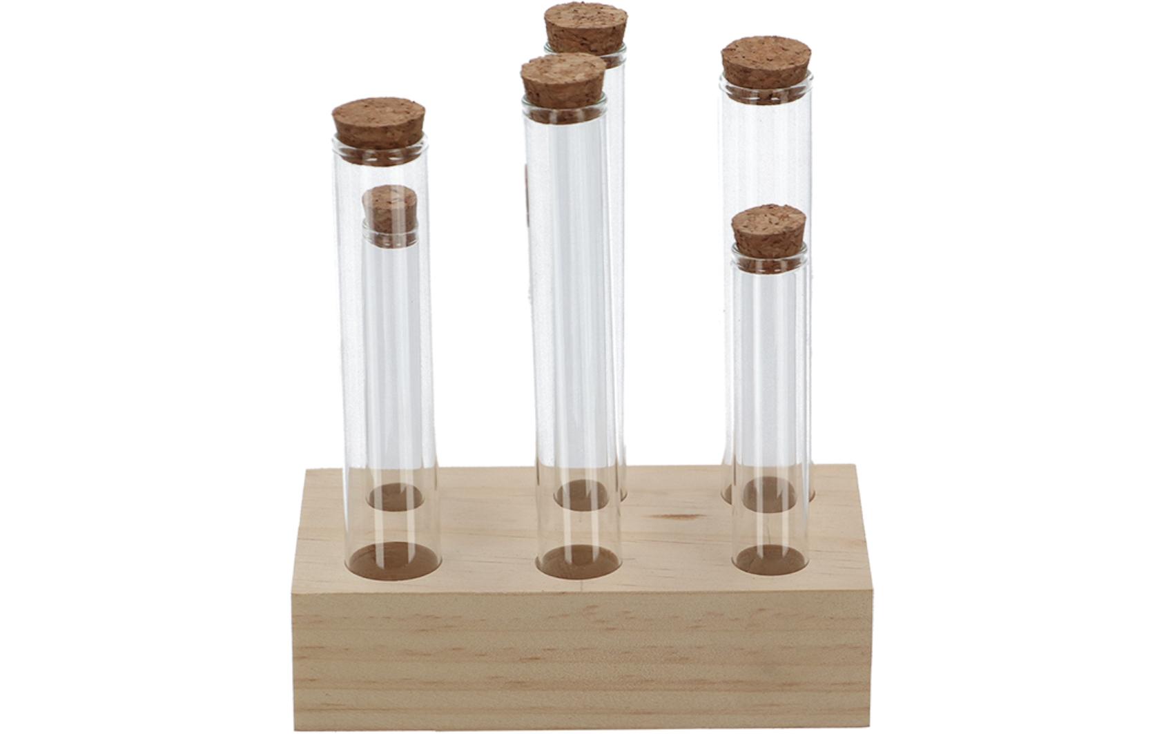 Vase Reagenzglas L 6 Gläser, 17.5 cm, Nature/TransparentReagenzgläser mit Holzsockel