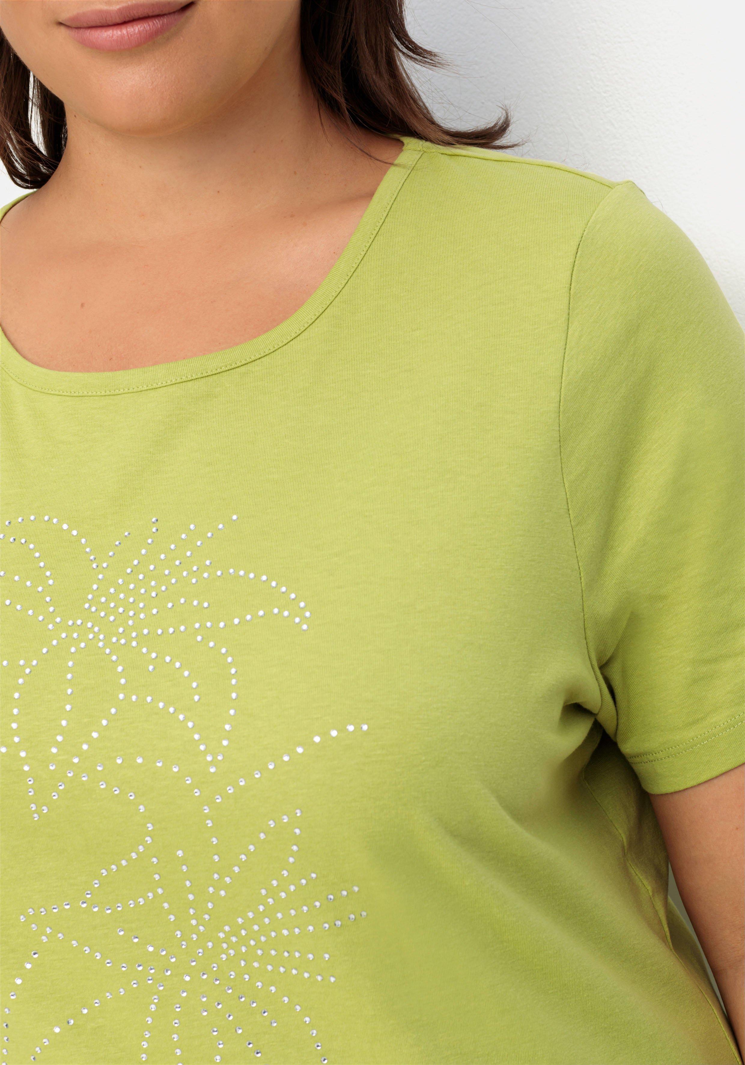 Shirt mit Blumenmuster aus Ziersteinchen vorn