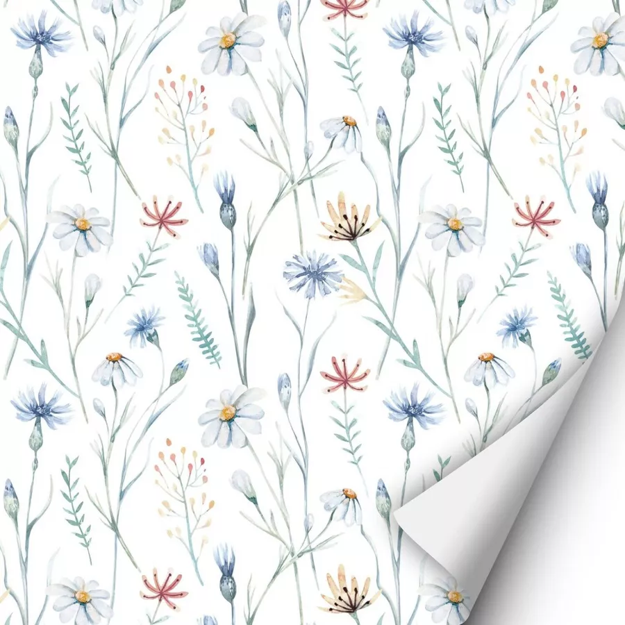 Nikima Klebefolie KF-25 selbstklebende Folie - Blumenwiese blau weiß bunt