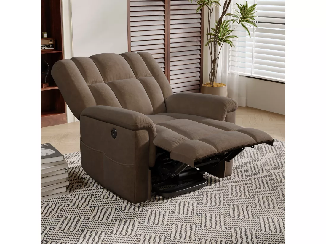 Fauteuil de massage électrique, massage lombaire 8 points + chauffage 2 points, port USB + TYPE C, velours, marron